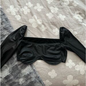 Leather long sleeve crop top size S